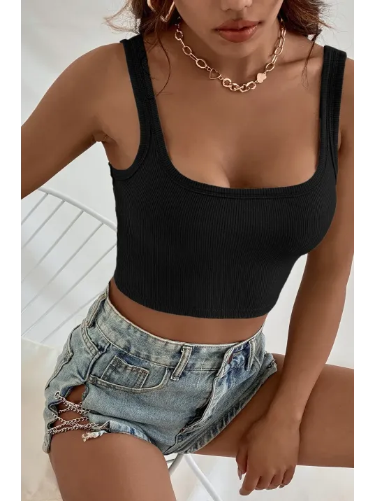 Kadın Siyah Kalın Askılı Crop Top Büstiyer – Modern Ve Şık Tasarım