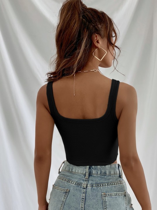 Kadın Siyah Kalın Askılı Crop Top Büstiyer – Modern ve Şık Tasarım
