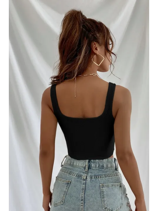 Kadın Siyah Kalın Askılı Crop Top Büstiyer – Modern Ve Şık Tasarım