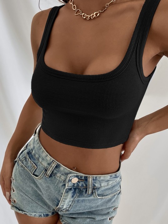 Kadın Siyah Kalın Askılı Crop Top Büstiyer – Modern ve Şık Tasarım