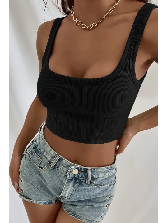 Kadın Siyah Kalın Askılı Crop Top Büstiyer – Modern Ve Şık Tasarım