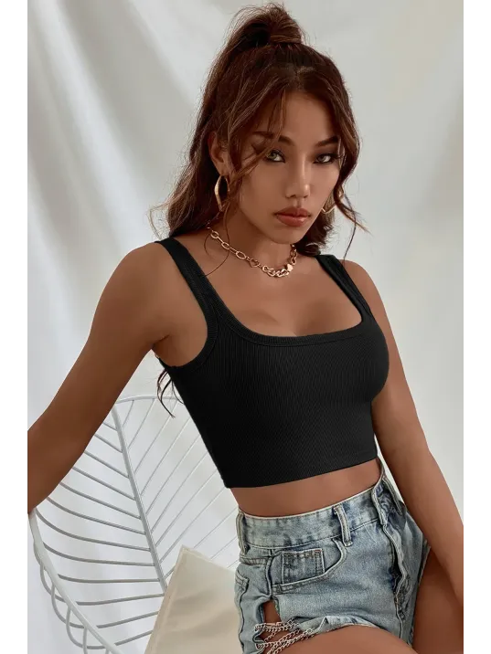 Kadın Siyah Kalın Askılı Crop Top Büstiyer – Modern Ve Şık Tasarım