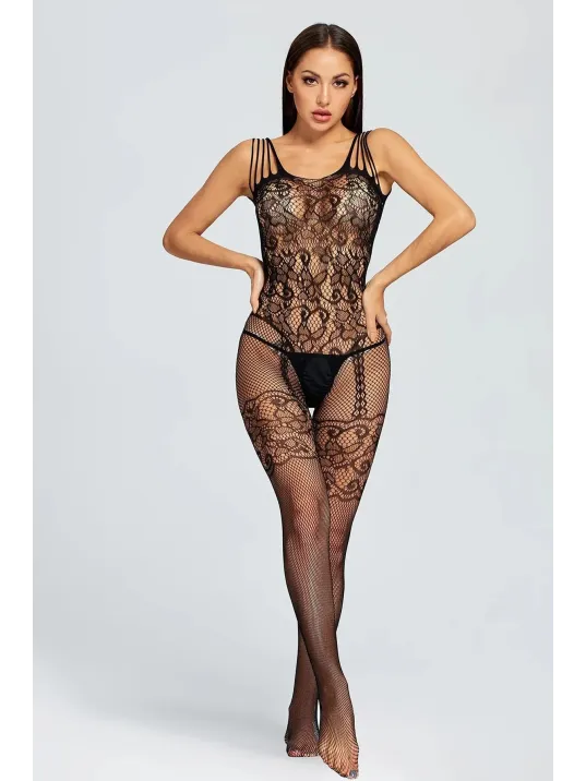 Kadın Siyah File Desenli Özel Bölgesi Açık Fantezi Vücut Çorabı