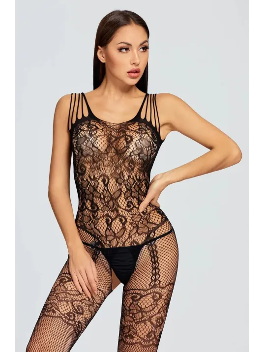 Kadın Siyah File Desenli Özel Bölgesi Açık Fantezi Vücut Çorabı