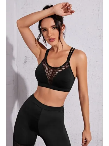 Kadın Siyah Fileli Crop Top Büstiyer – Modern Ve Şık Tasarım