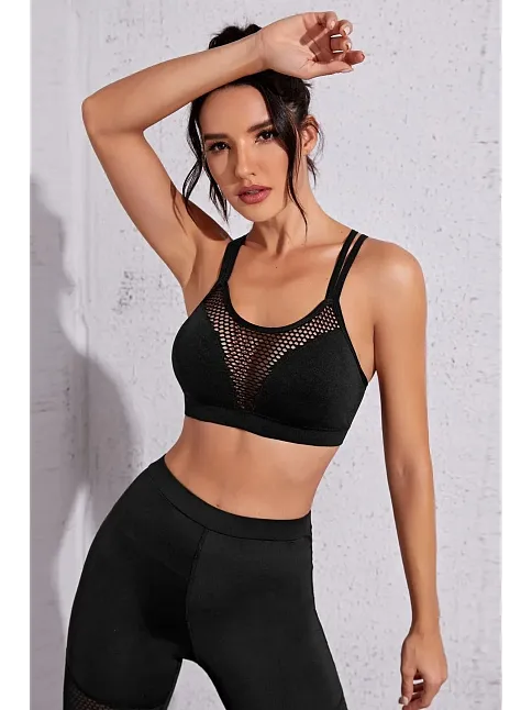 Kadın Siyah Fileli Crop Top Büstiyer – Modern Ve Şık Tasarım