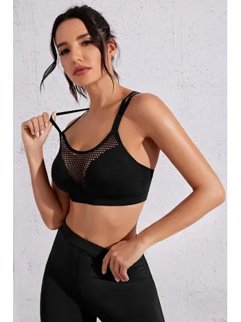 Kadın Siyah Fileli Crop Top Büstiyer – Modern Ve Şık Tasarım Kadın Siyah Fileli Crop Top Büstiyer – Modern Ve Şık Tasarım