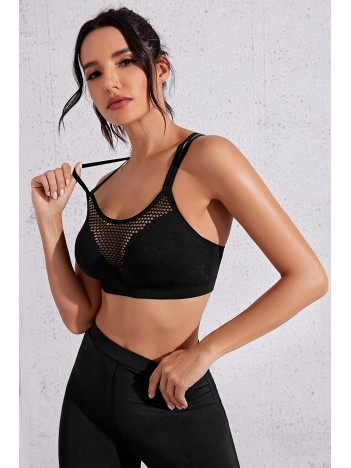 Kadın Siyah Fileli Crop Top Büstiyer – Modern Ve Şık Tasarım