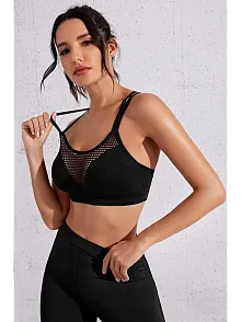 Kadın Siyah Fileli Crop Top Büstiyer – Modern Ve Şık Tasarım