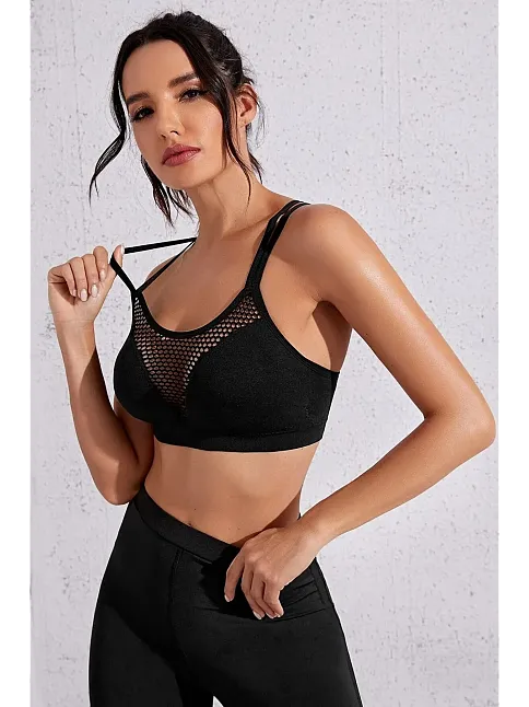 Kadın Siyah Fileli Crop Top Büstiyer – Modern Ve Şık Tasarım