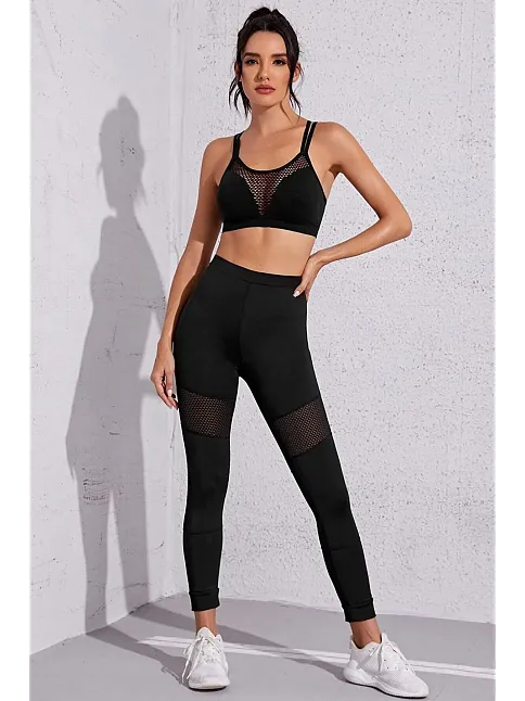 Kadın Siyah Fileli Crop Top Büstiyer – Modern Ve Şık Tasarım