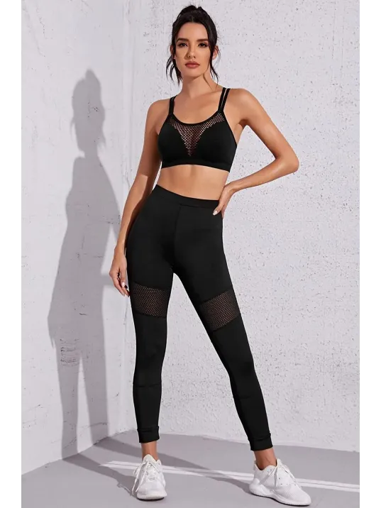 Kadın Siyah Fileli Crop Top Büstiyer – Modern Ve Şık Tasarım