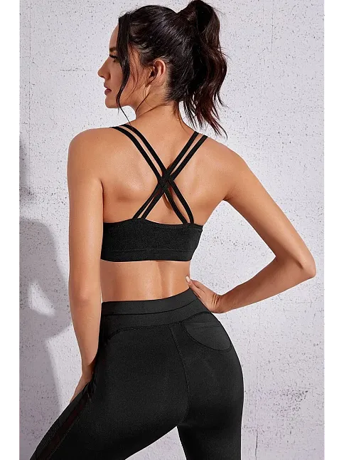 Kadın Siyah Fileli Crop Top Büstiyer – Modern Ve Şık Tasarım