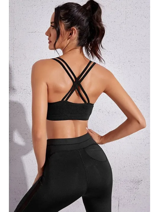 Kadın Siyah Fileli Crop Top Büstiyer – Modern Ve Şık Tasarım