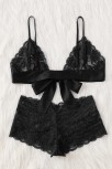 Kadın Siyah Dantelli & Kurdelalı Sütyen Külot Takımı