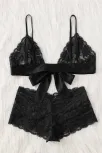 Kadın Siyah Dantelli & Kurdelalı Sütyen Külot Takımı