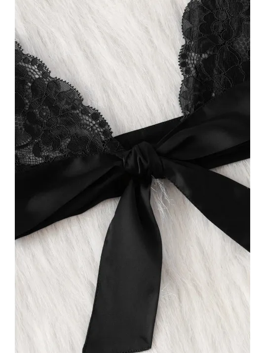 Kadın Siyah Dantelli & Kurdelalı Sütyen Külot Takımı