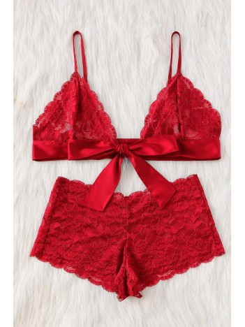 Kadın Kırmızı Dantelli & Kurdelalı Sütyen Külot Takımı – Modern, Konforlu Ve Günlük Kombinlere Uygun