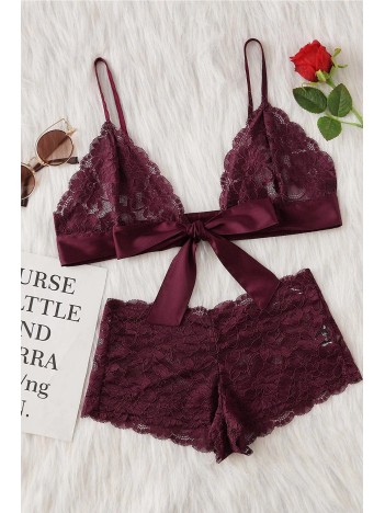 Kadın Bordo Dantelli & Kurdelalı Sütyen Külot Takımı – Modern, Konforlu ve Günlük Kombinlere Uygun