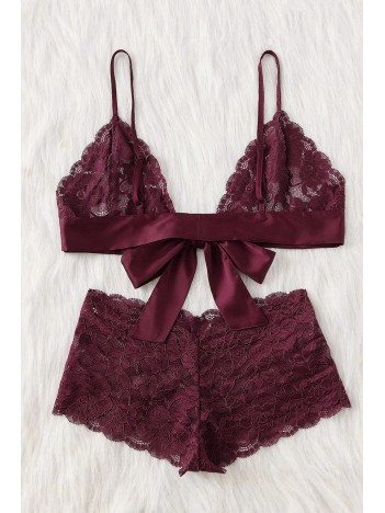 Kadın Bordo Dantelli & Kurdelalı Sütyen Külot Takımı – Modern, Konforlu Ve Günlük Kombinlere Uygun