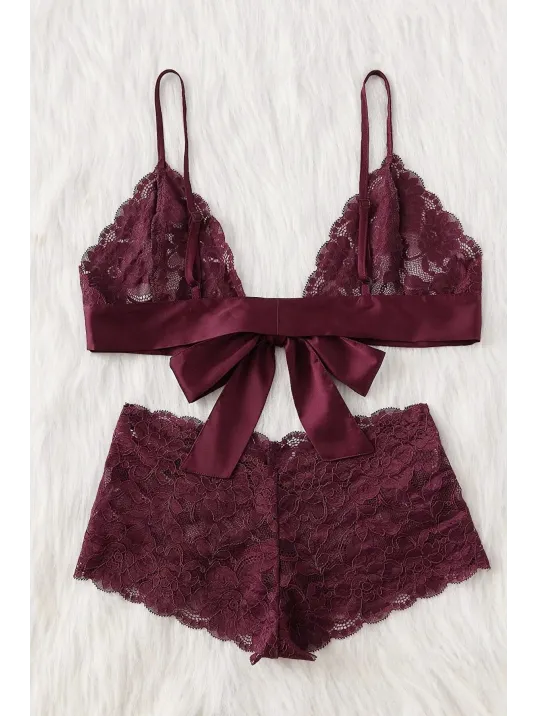 Kadın Bordo Dantelli & Kurdelalı Sütyen Külot Takımı – Modern, Konforlu Ve Günlük Kombinlere Uygun