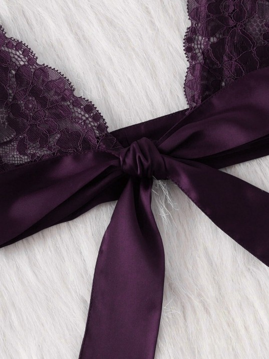 Kadın Mor Dantelli & Kurdelalı Sütyen Külot Takımı – Modern, Konforlu Ve Günlük Kombinlere Uygun