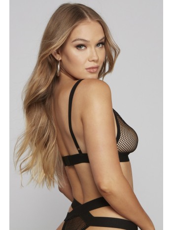 Kadın Siyah Fileli Beli Çapraz Lastikli Sütyen Takımı – Modern, Konforlu Ve Günlük Kombinlere Uygun