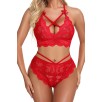 Kırmızı Çapraz Ip Detaylı Şık Sütyen Külot Takım