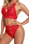 Kırmızı Çapraz Ip Detaylı Şık Sütyen Külot Takım