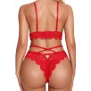 Kırmızı Çapraz Ip Detaylı Şık Sütyen Külot Takım