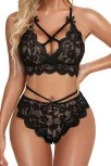 Siyah Çapraz Ip Detaylı Şık Sütyen Külot Takım