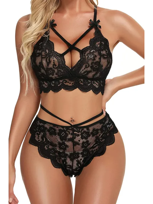 Siyah Çapraz Ip Detaylı Şık Sütyen Külot Takım