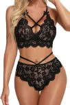 Siyah Çapraz Ip Detaylı Şık Sütyen Külot Takım