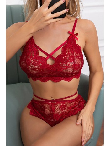 Bordo Çapraz Ip Detaylı Şık Sütyen Külot Takım