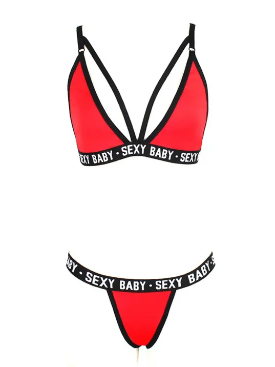 Kadın Kırmızı Yazı Detaylı Ipli Sütyen Takımı – Modern, Konforlu Ve Günlük Kombinlere Uygun