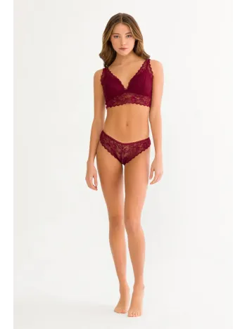 Kadın Bordo Dantelli Büstiyer Sütyen Külot Takımı – Modern, Konforlu Ve Günlük Kombinlere Uygun