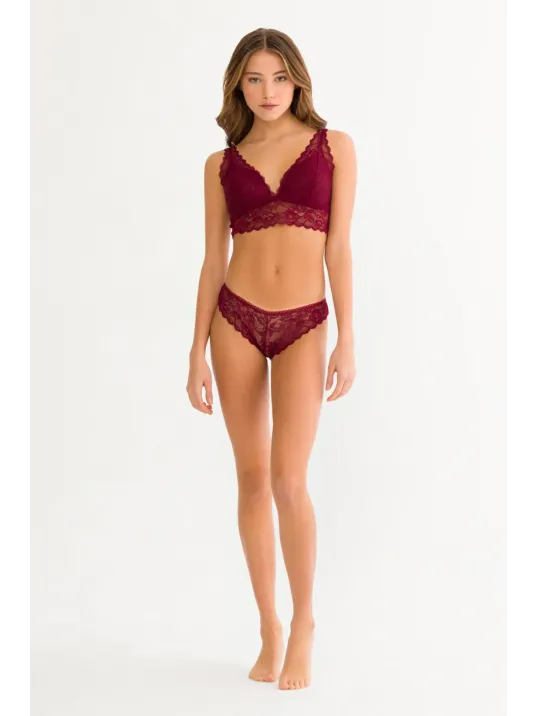 Kadın Bordo Dantelli Büstiyer Sütyen Külot Takımı – Modern, Konforlu Ve Günlük Kombinlere Uygun