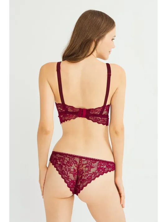 Kadın Bordo Dantelli Büstiyer Sütyen Külot Takımı – Modern, Konforlu Ve Günlük Kombinlere Uygun