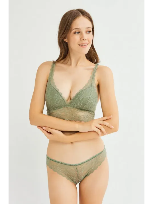 Kadın Yeşil Dantelli Büstiyer Sütyen Külot Takımı – Modern, Konforlu Ve Günlük Kombinlere Uygun