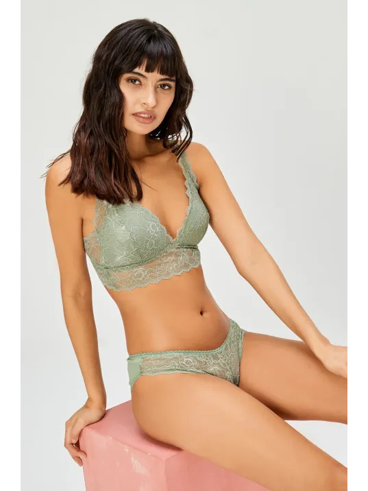 Kadın Yeşil Dantelli Büstiyer Sütyen Külot Takımı – Modern, Konforlu Ve Günlük Kombinlere Uygun