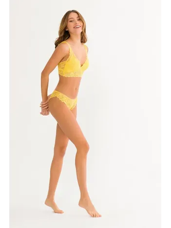Kadın Sarı Dantelli Büstiyer Sütyen Külot Takımı – Modern, Konforlu Ve Günlük Kombinlere Uygun