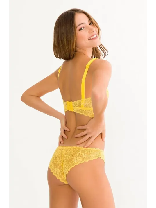 Kadın Sarı Dantelli Büstiyer Sütyen Külot Takımı – Modern, Konforlu Ve Günlük Kombinlere Uygun