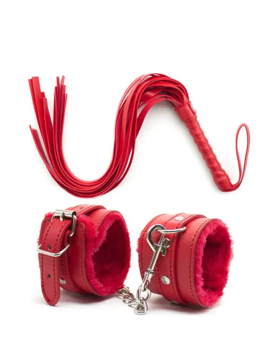 Kırmızı Peluş Kelepçe Ve Kırbaç Seti