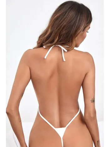 Kadın Beyaz Boyundan Bağlamalı Sırtı Açık Tulum Kadın Beyaz Boyundan Bağlamalı Sırtı Açık Tulum