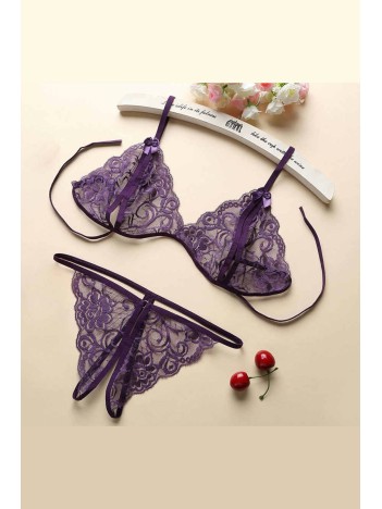 Kadın Mor Dantelli Sütyen Külot Takımı – Modern, Konforlu Ve Günlük Kombinlere Uygun