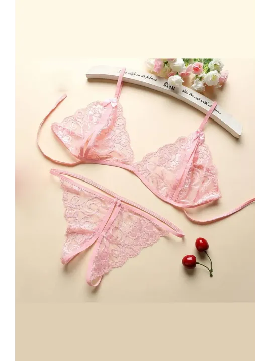 Kadın Pembe Dantelli Sütyen Külot Takımı Kadın Pembe Dantelli Sütyen Külot Takımı