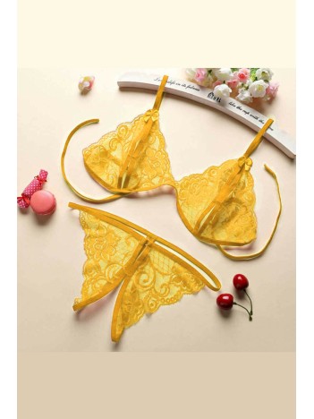Kadın Sarı Dantelli Sütyen Külot Takımı – Modern, Konforlu Ve Günlük Kombinlere Uygun