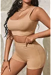 Kadın Krem Rengi Şortlu Crop Top Gecelik Takım – Modern, Konforlu Ve Günlük Kombinlere Uygun