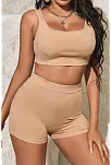 Kadın Krem Rengi Şortlu Crop Top Gecelik Takım – Modern, Konforlu Ve Günlük Kombinlere Uygun