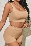Kadın Krem Rengi Şortlu Crop Top Gecelik Takım – Modern, Konforlu Ve Günlük Kombinlere Uygun